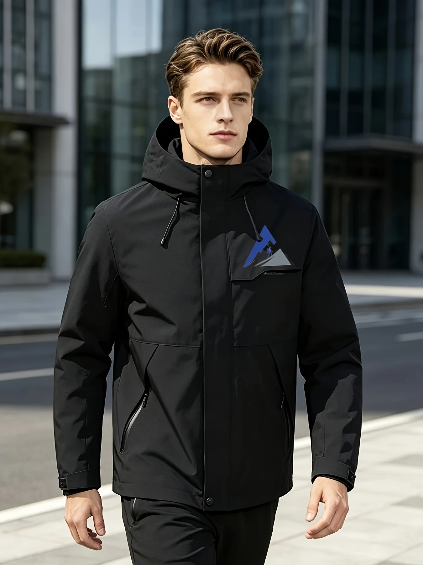 Men's Lightweight Waterproof Rain Jacket Hooded Windproof Outdoor Breathable Raincoat for Hiking Climbing Active Use