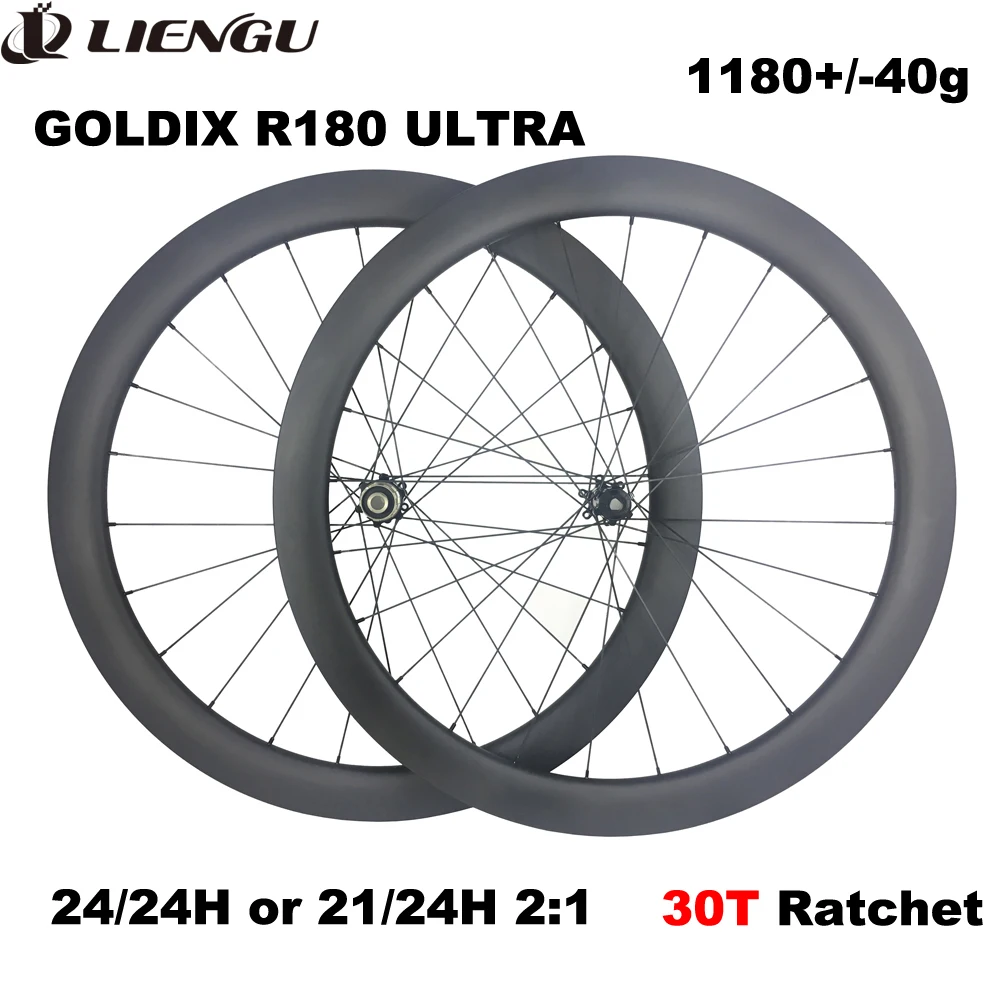 1180g 700C Road Bicycle Carbon Wheels GOLDIX R180 Ultra 30T Ratchet Center Lock Disc Tubeless 50mm Depth 700 Bike Wheelset