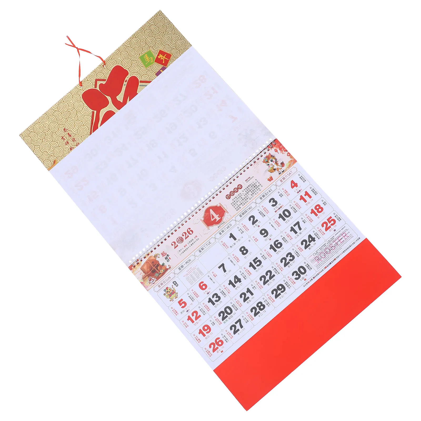 

2024 Year of the Horse Wall Calendar Chinese New Year Decor Red Aesthetic Tear-Off Planner Office Home Use Annual Wall Calendar