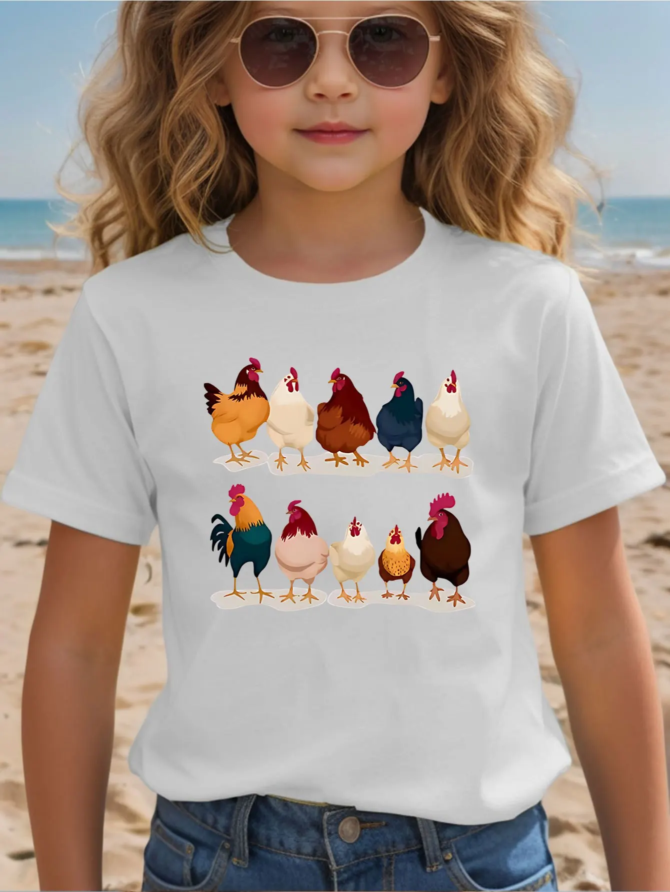 Colorful Farm Chicken Group Print Kids T Shirt Boys Girls Family Matching Parent Child Summer Crew Neck Children Casual Tee