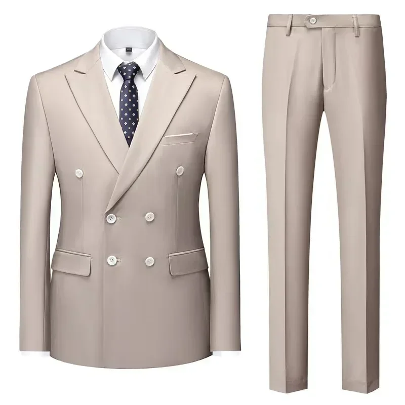 

Classic Men's Tuxedo Double-Breasted Peaked Lapel 2PCS Suit with Regular Blazer Pants Set for Elegant Business And Wedding Wear
