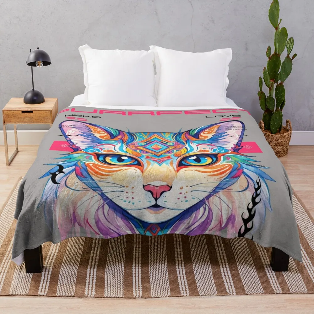 

Anime Purrfect Neko Love Design Throw Blanket Plaid Heavy Thermals For Travel Blankets