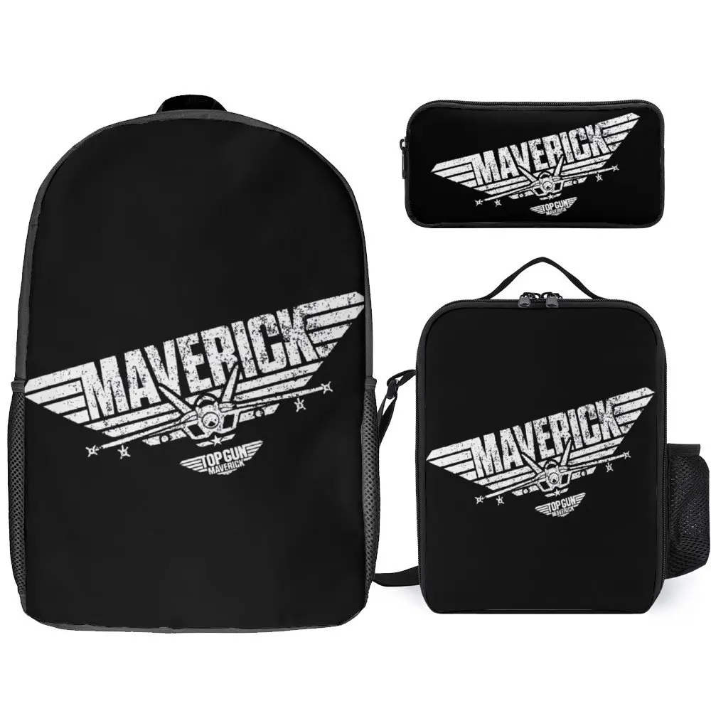 

Top Gun Maverick Slanted Jet Logo Classic 3 in 1 Set 17 Inch Backpack Lunch Bag Pen Bag Secure Knapsack Snug Travel Premium