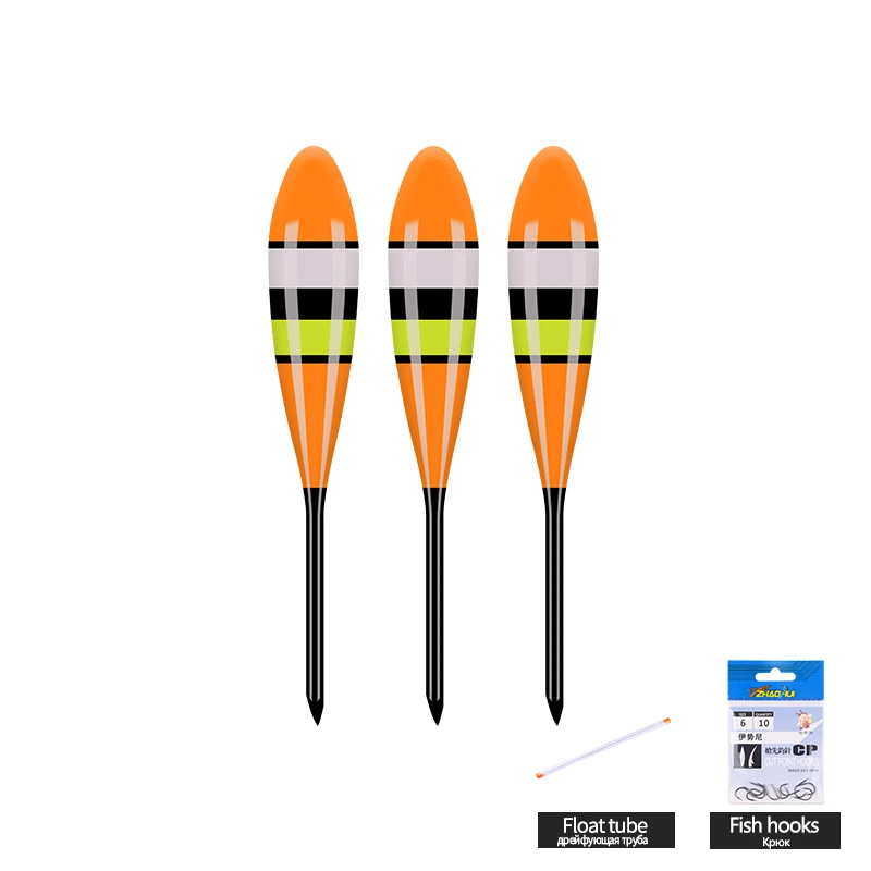 3PCS Balsa Wood Fishing Floats+1 Bag Hooks+1 Float Tube Stream River Small Fish Buoy Shallow Water Bobber Fishing Tools Tackle