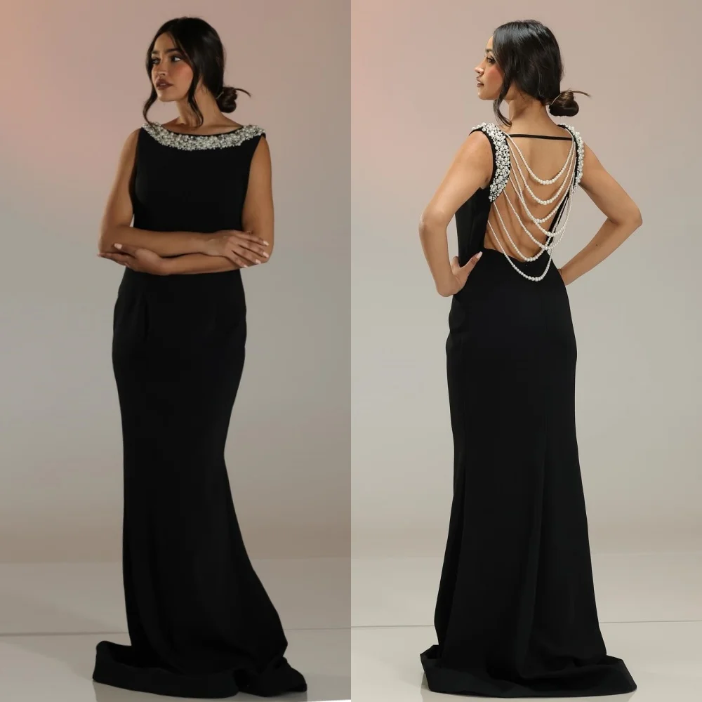 

Customized Jersey Beading Rhinestone Trumpet O-Neck Long Dresses Bespoke Occasion Party Exquisite Formal High Quality