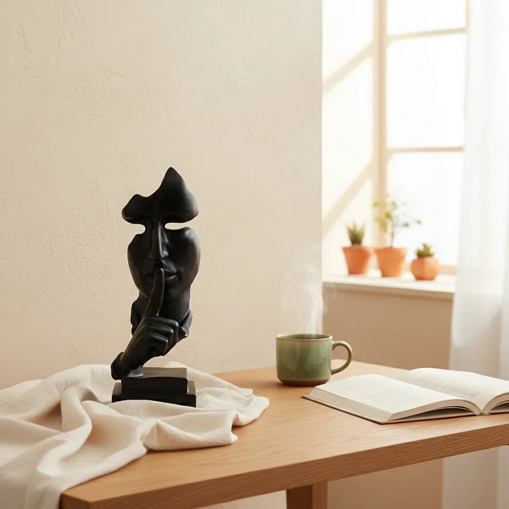 VILEAD 27cm Silent Is Golden Glossy Black Decorative Figurine Resin Modern Zen Artistic Statuette Home Office Interior Decor