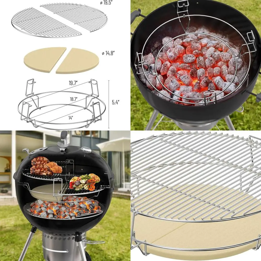 

Weber 22 Kettle Compatible Stainless Steel Multi-Level Cooking Grate System with 2 Ceramic Deflectors