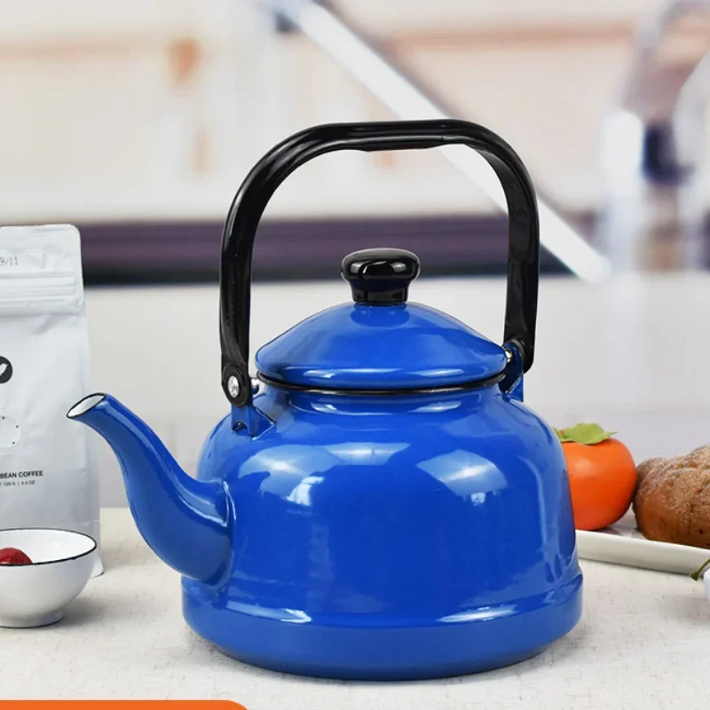 Enamel Teapot with Ancient Clock, Pure Blue and Red, Exported to Lovers' Household, New European Style