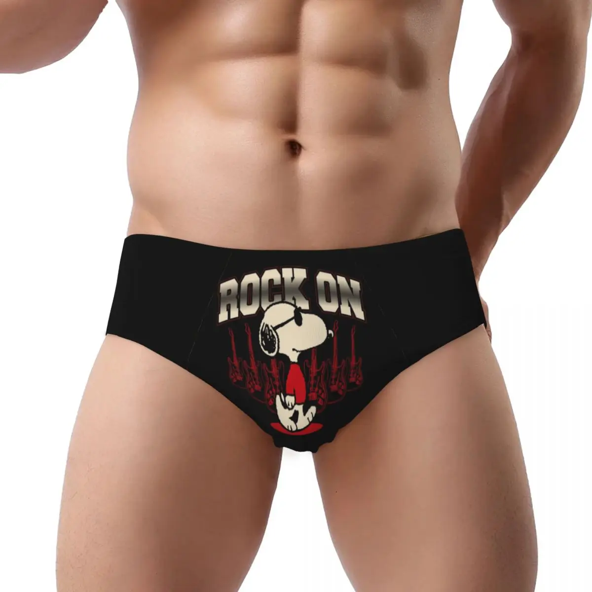 Custom S-Snoopys Rock On Briefs Underwear Men's Breathable Stretch Cute Cartoon Underpants