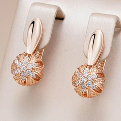 Kinel Hot Crystal Flower English Earrings For Women Luxury 585 Rose Gold Color Natural Zircon Accessories Vintage Fine Jewelry
