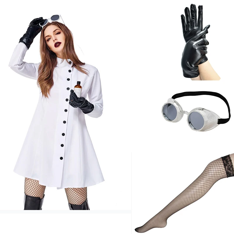 

Костюм безумного ученого для женщин, пальто и аксессуары для научных лабораторий, костюм на Хэллоуин для научных экспертов