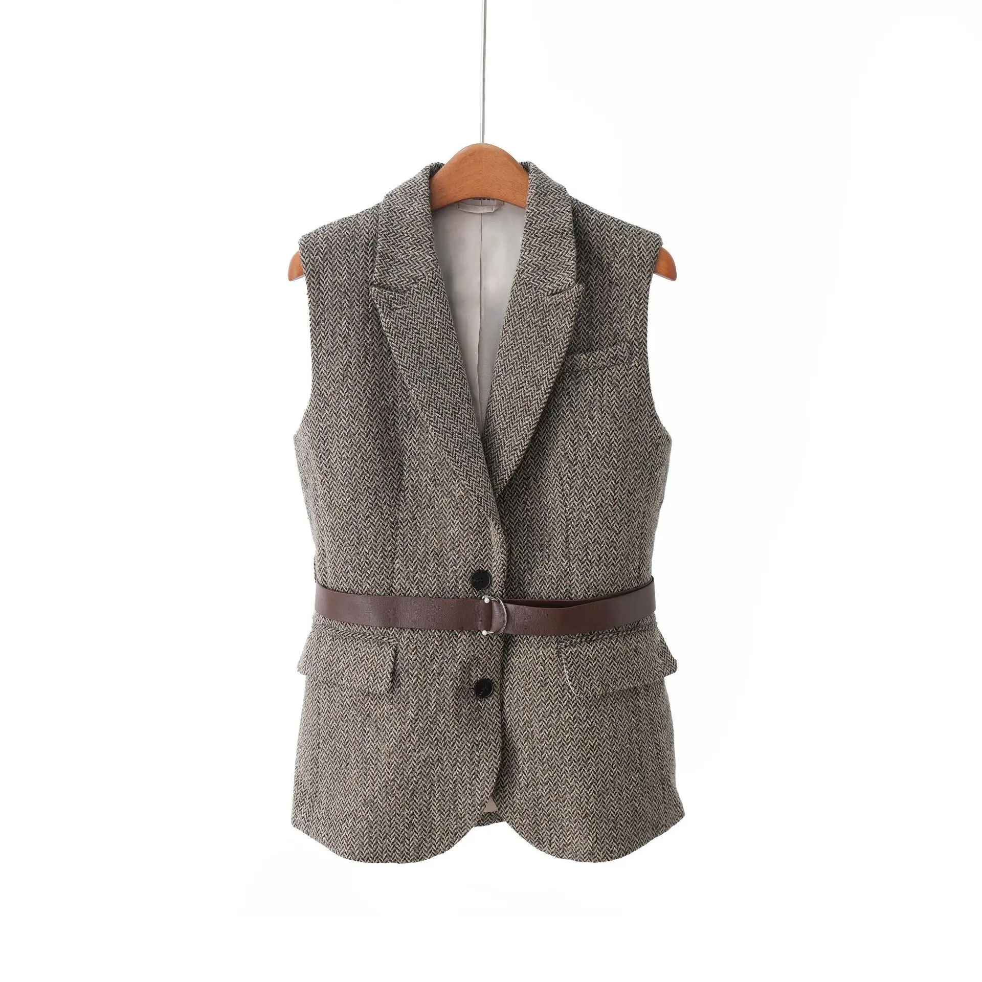 Women'S Minimalist Vintage-Style Wool Herringbone Suit Vest – Slim-Fit & Waist-Defining (Fall 2026 New Arrival)