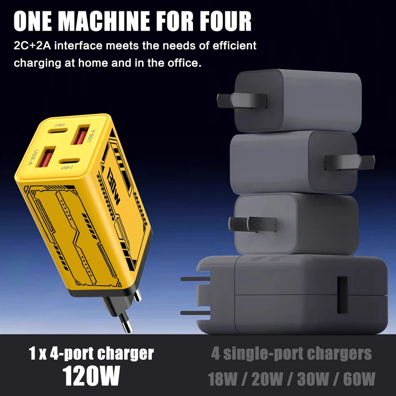 Lenovo 2USB 2Type-C Multi-Port-Ladegerät mit Mech-Muster 5V 2A 12W Geeignet für Apple- und Android-Handys UK EU US Ladegerät – Detail 6