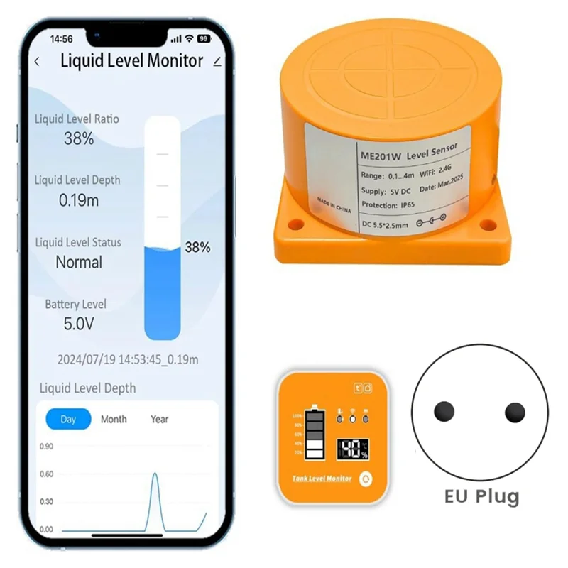 A37T-Intelligent Remote Detection ME201R Ultrasonic Water Tank Level Monitoring Sensor Full Water System Monitor Via Smartphone