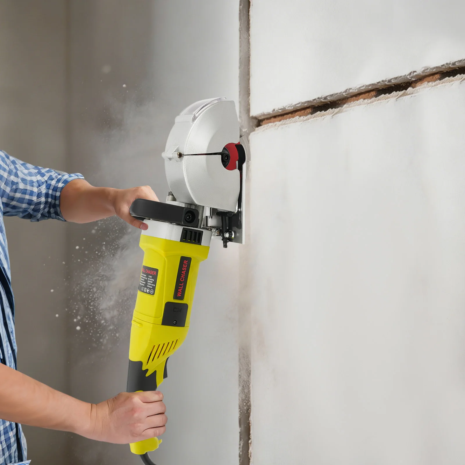 110V Wall Chaser 4KW,Concrete Slotting Machine with Water Pump, Dust-Free Grooving Tool for Brick Marble, US Plug