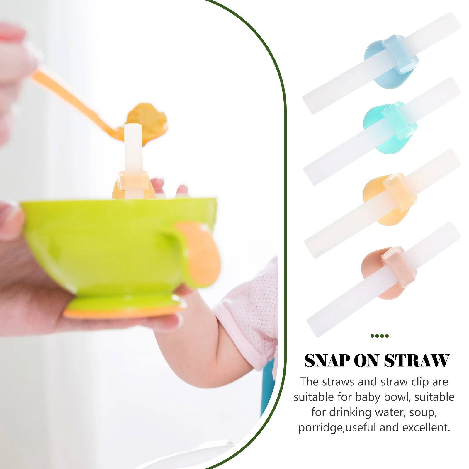 

12 set Silicone Straws Baby Bowl Straw Clip Reusable Safe Drinking Flexible Complementary Food Pink Yellow Green Blue