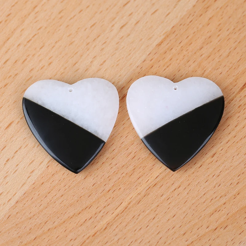 

Natural Stone Obsidian And White Jade Intarsia Heart Shape Earring Accessories 36x35x4mm 14.6g Semiprecious Stone Fine Jewelry