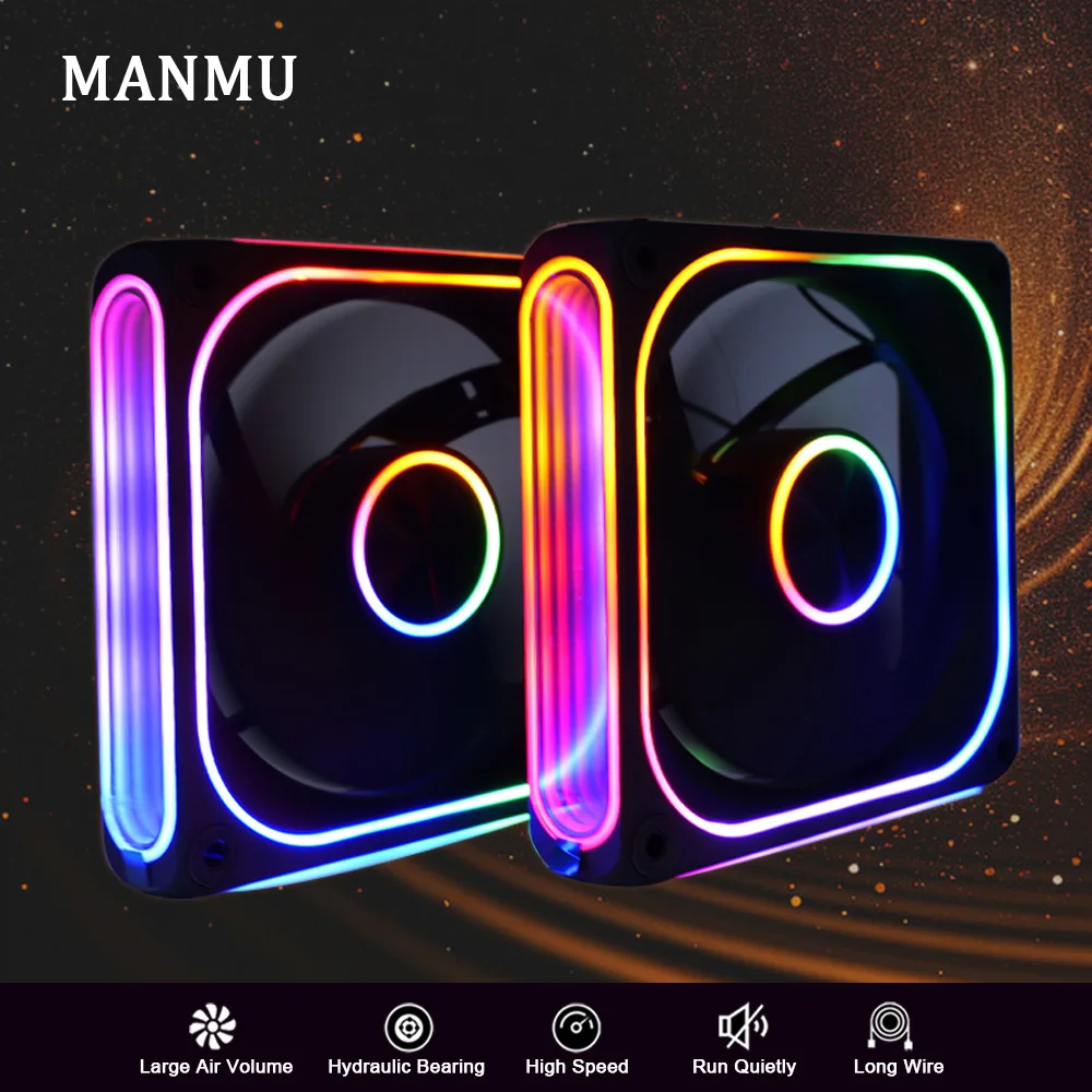 MANMU RGB Fan 120mm PC Cooling Fan Rainbow RGB Cooling Fan RGB Fans for PC Computer Case 2pin