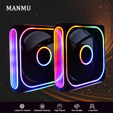 MANMU RGB Fan 120mm PC Cooling Fan Rainbow RGB Cooling Fan RGB Fans for PC Computer Case 2pin