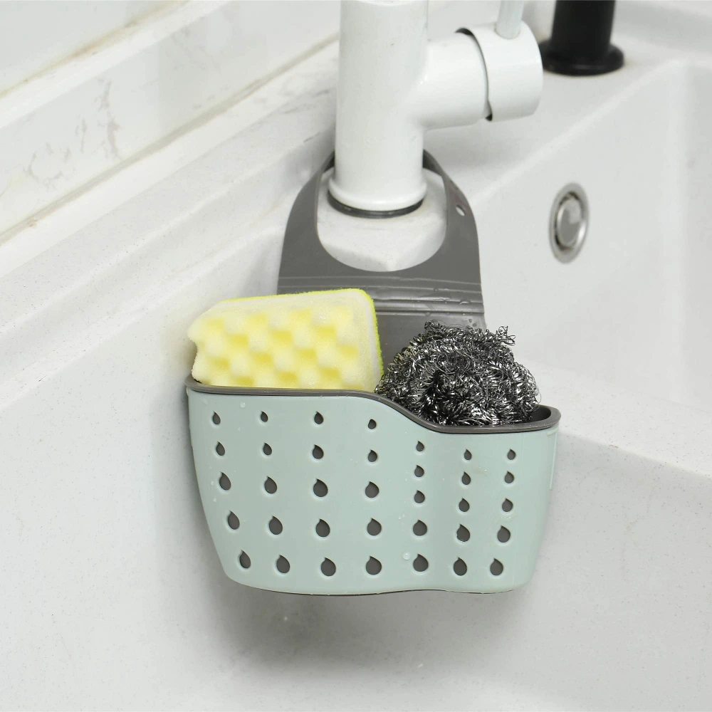 Sink Hanging Basket Adjustable Sponge Holder Drain Rack No Drill Kitchen Faucet Dishwashing Organizer
