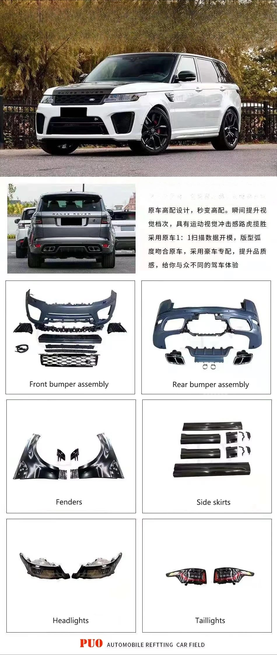 

Applicable for Land Rover Range Rover Sport L494 2014-2017 Upgrade to 2020 SVR Bumpers Body Kit.