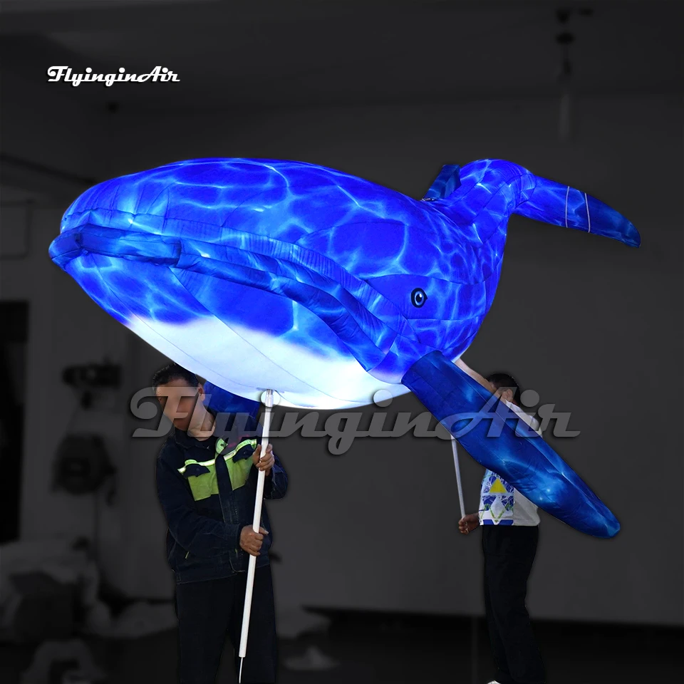 Wonderful Blue Walking Inflatable Whale Puppet Parade Performance Blow Up Sea Animal Mascot Balloon With LED Light For Event