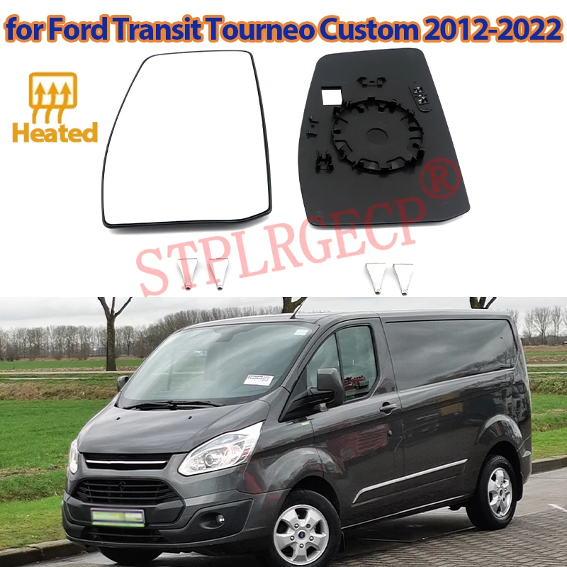 Car Auto Replacement Side Rearview Mirror Heating Glass Heated Mirror Lens with Plate for Ford Transit Tourneo Custom 2012-2022