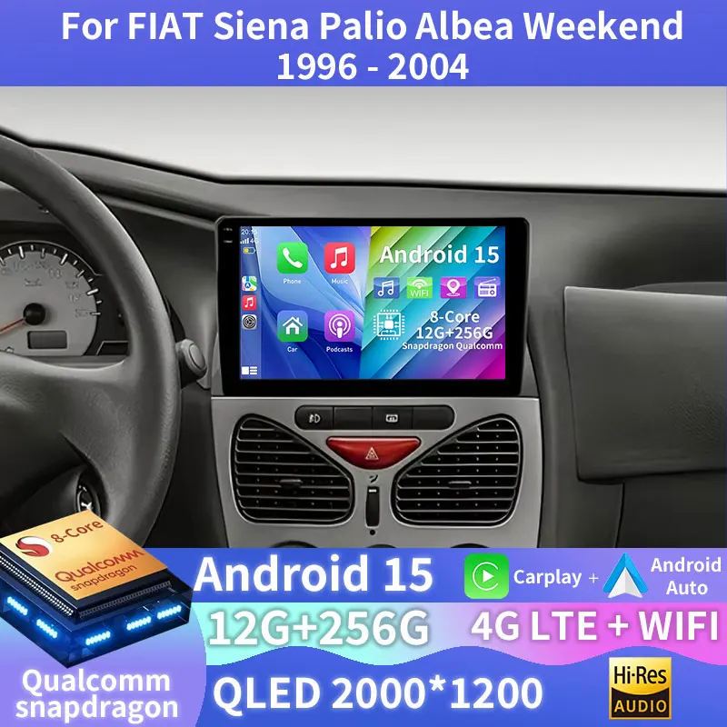For Fiat Siena/Palio/Albea/Weekend 1996-2004 Android 15 Wireless Carplay Wifi Stereo Multimedia Auto Video Player Head Unit 2din