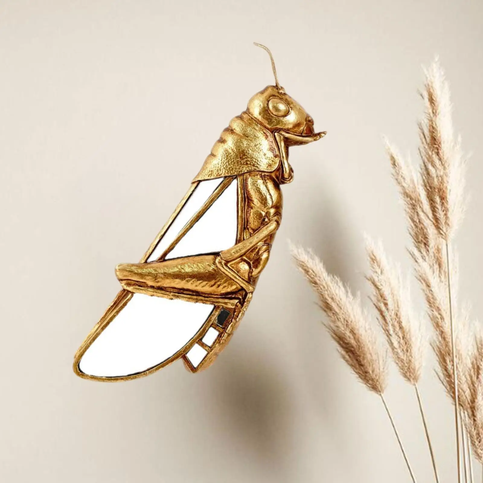 Golden Resin Locust Sculpture Wall Art 10.2×26.9cm Accessories Versatile Contemporary Decor with Mirror Finish Hanging Ornament
