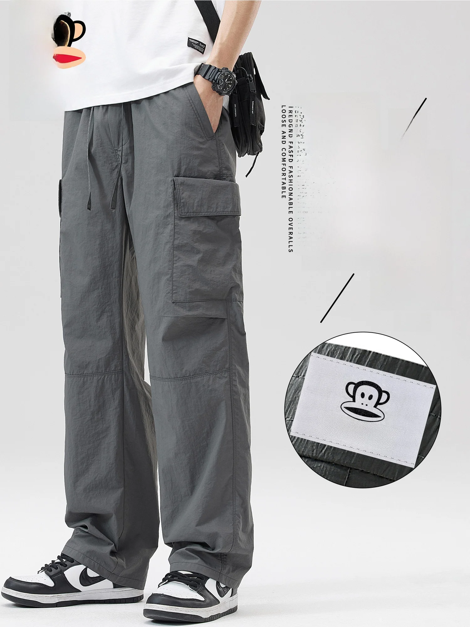 

PaulFrank Men's Casual Pants Straight Leg Loose Fit Sport Long Trousers Workwear Simple Color Spring New Sle