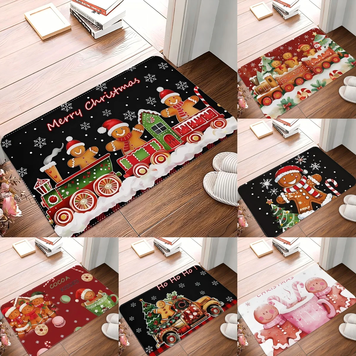 Christmas Gingerbread Man Print Doormat Non-Slip Rugs Carpet Indoor Outdoor Floor Mat Living Room Bedroom Bath Kitchen Rug