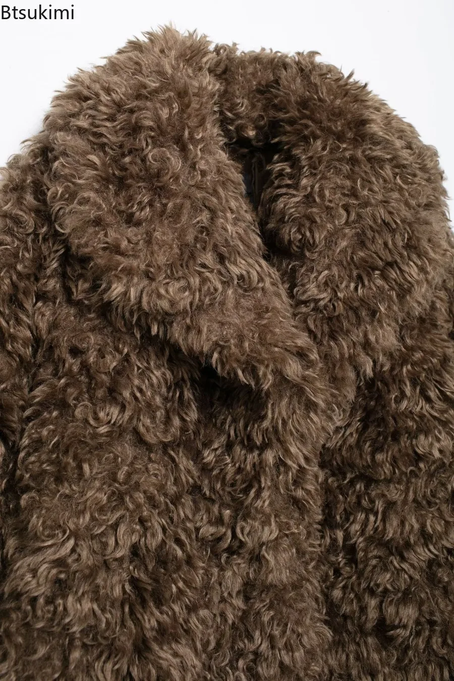 2025 Winter Autumn Women Faux Fur Jacket Solid Lapel Long Sleeves Medium Length Thick Coat Casual Loose Warm Faux Fur Overcoat