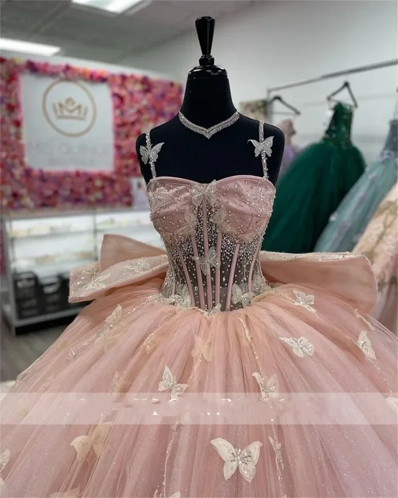 ANGELSBRIDEP Розовое Бальное Платье принцессы платья для Quinceanera вышитое бисером платья для выпускного вечера на день рождения бальное платье с бантом на выпускной 15 лет