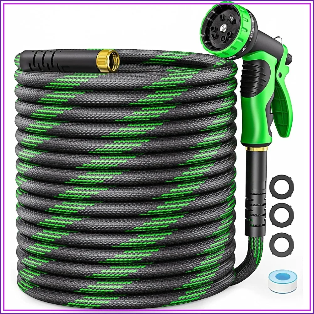 

50FT Heavy-Duty Garden Hose, Non-Expandable, Kink-Free & Leak-Proof, Ultra Lightweight with 10-Function Nozzle