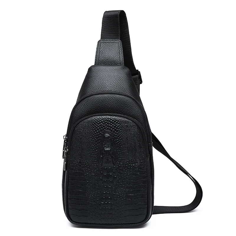New Fashion Chest Bag Top Layer Cowhide Chest Crossbody Small Backpack Genuine Leather Shoulder Men's Trendy Sports Outdoor Bag