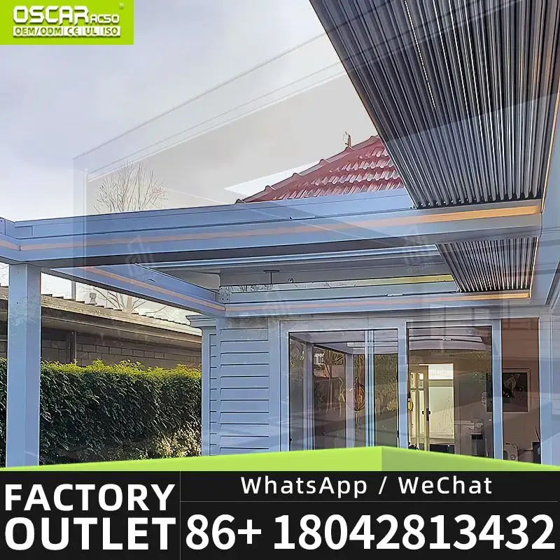 4x6m 6x7 10 Square Meters Bioclimatic Aluminum Outdoor Pergola for Terrace With Blinds and Sliding Glass Door Louver Pergola