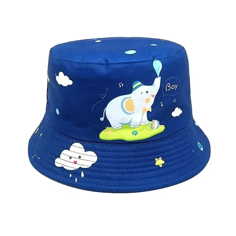 2024 Spring Polyester Cartoon Elephant Print Bucket Hat Outdoor Travel Sun Cap For Child Boy and Girl 92