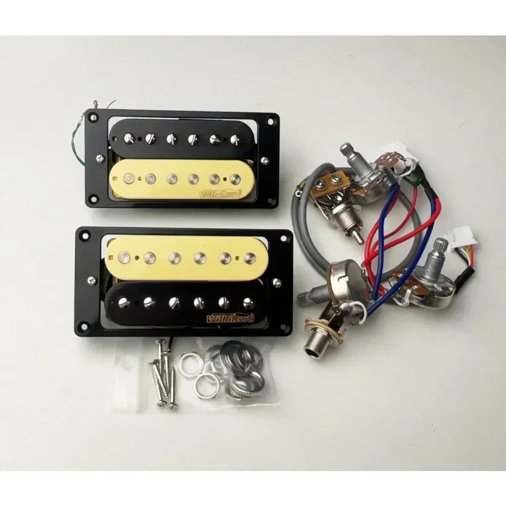 Wilkinson Ceramic Humbucker Pickup Set Zebra Neck & Bridge with Complete Wiring Harness 2V2T for LP Electric Guitar