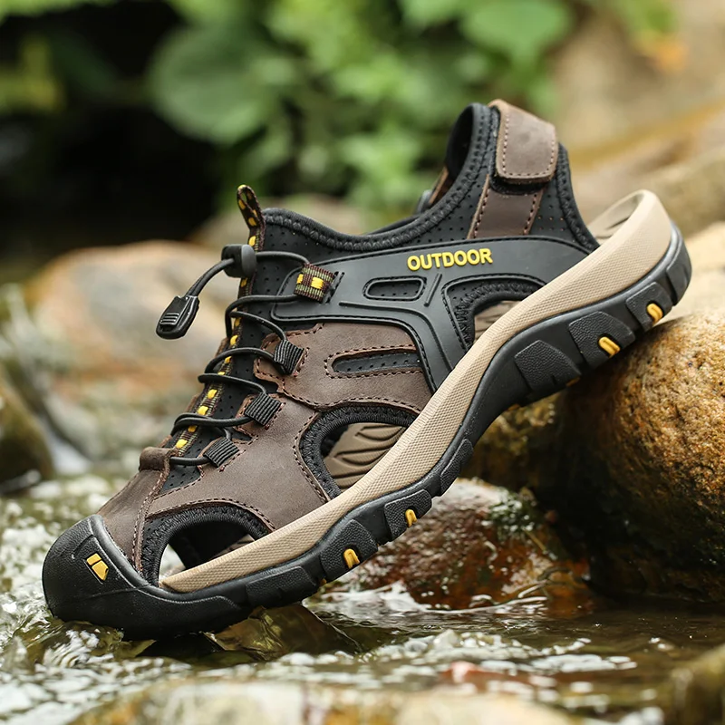 Large Size Men's Summer Non-Slip Beach Sandals Handmade Genuine Leather Outdoor Fashion Sneakers