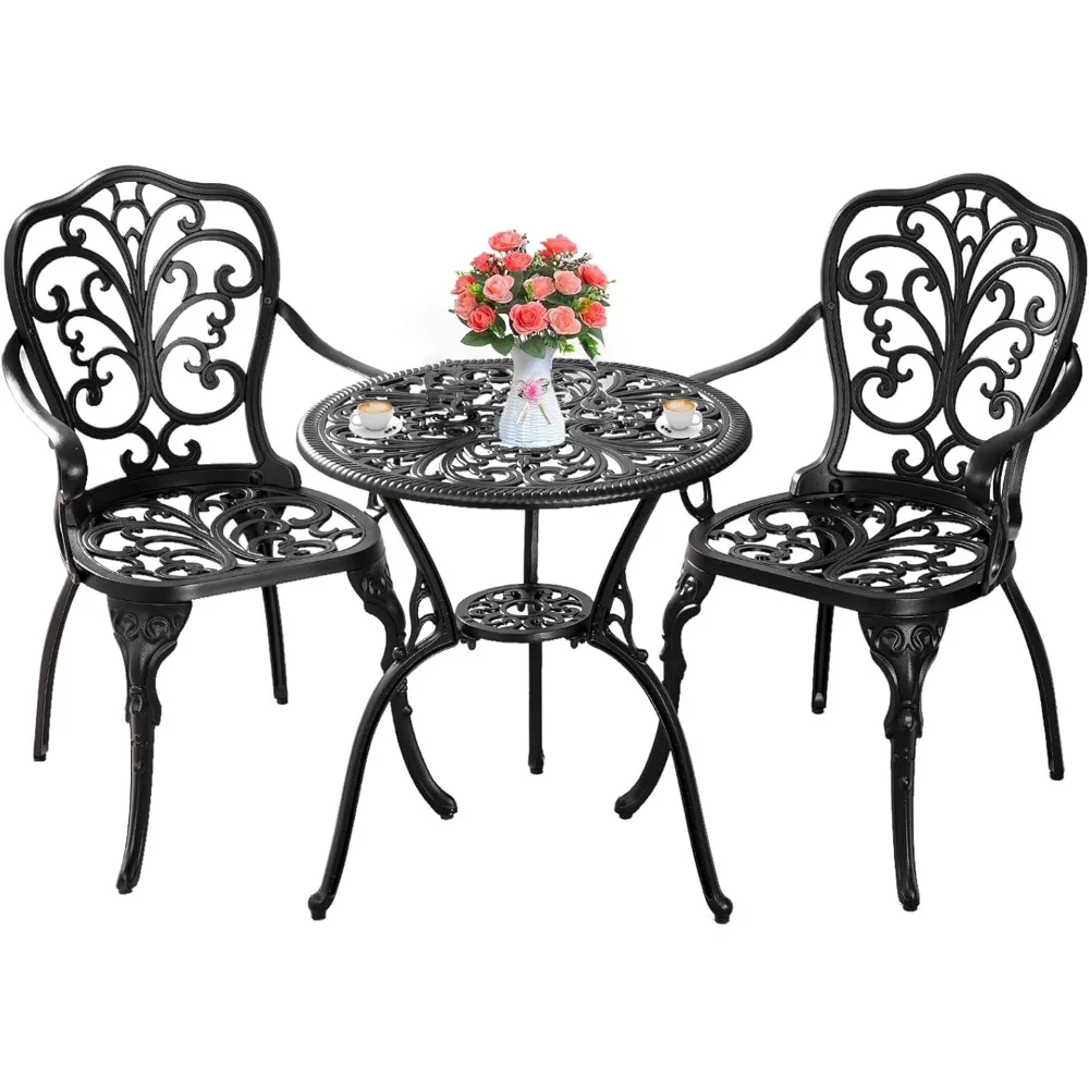 

Garden table and chair with umbrella hole 2 sets, cast aluminum terrace set 3 sets, outdoor bistro table and chair set