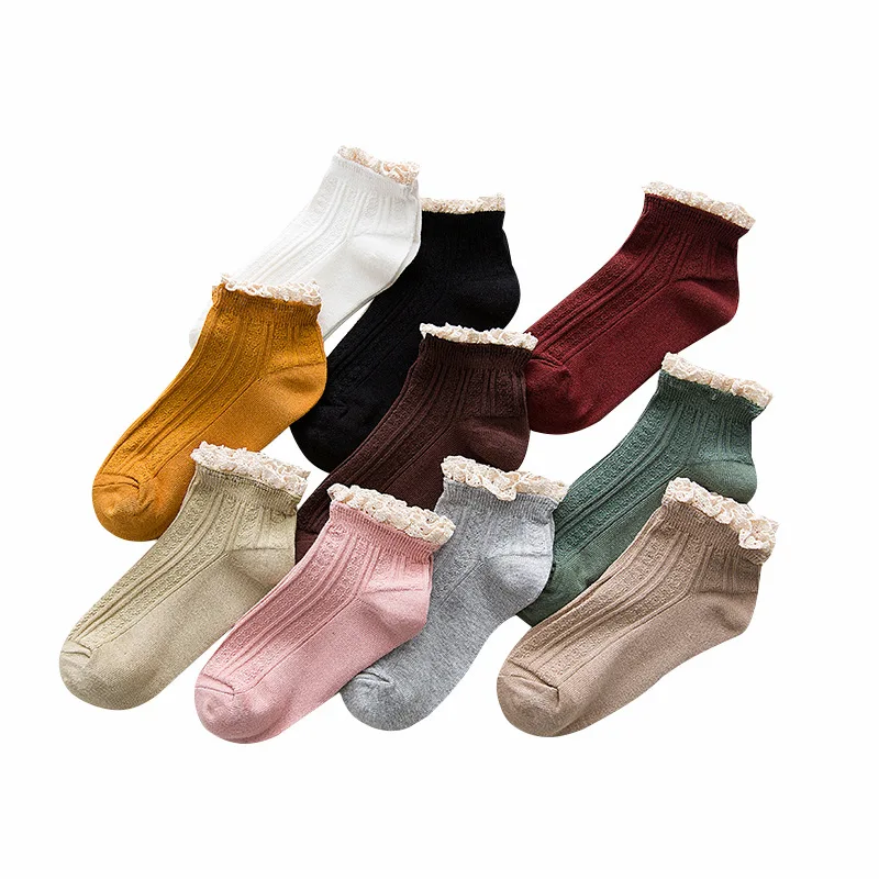 8pcs=4pairs Lolita Lace Jk for Women Socks Autumn Winter Lace Ear Lace Socks Lolita Stockings Kawaii Frilly Ruffle Girls\' Socks