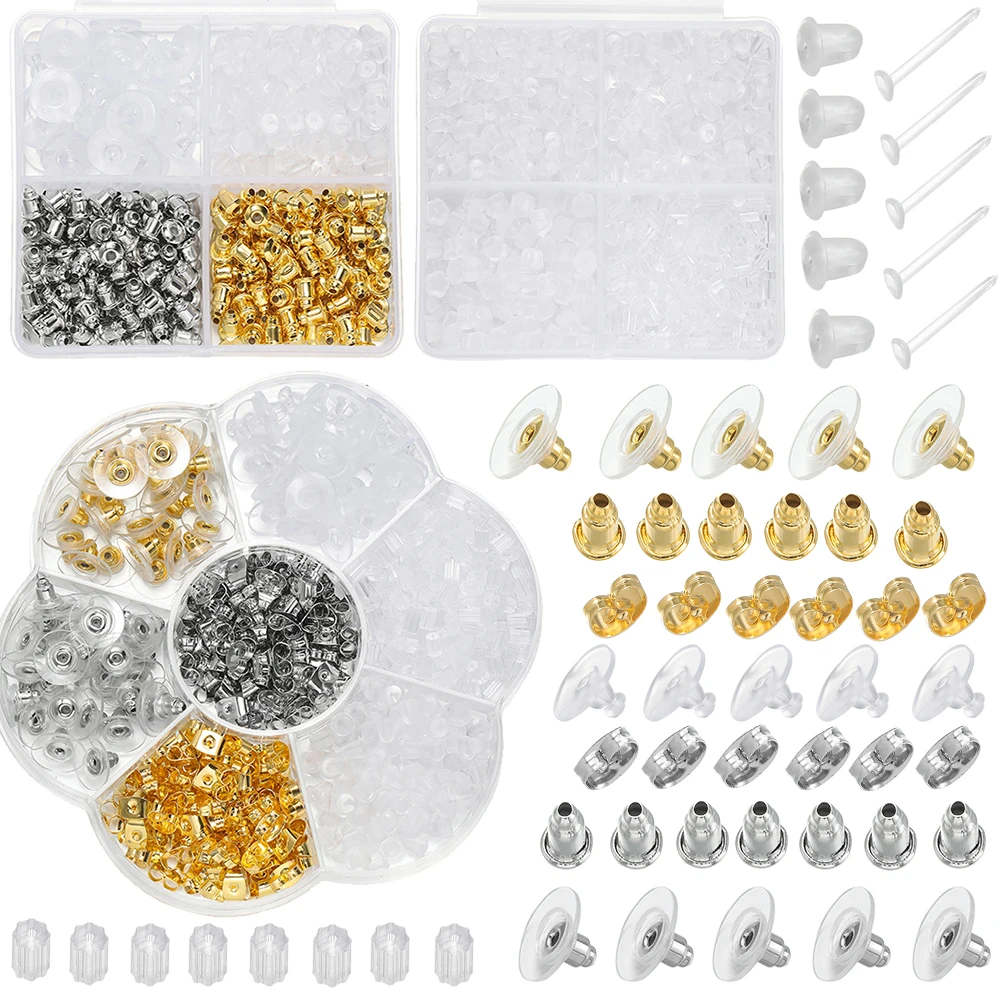 

260-690pcs/Box Earring Studs with Soft Silicone Rubber Earring Back Stoppers for DIY Earring Findings Jewelry Making Kits