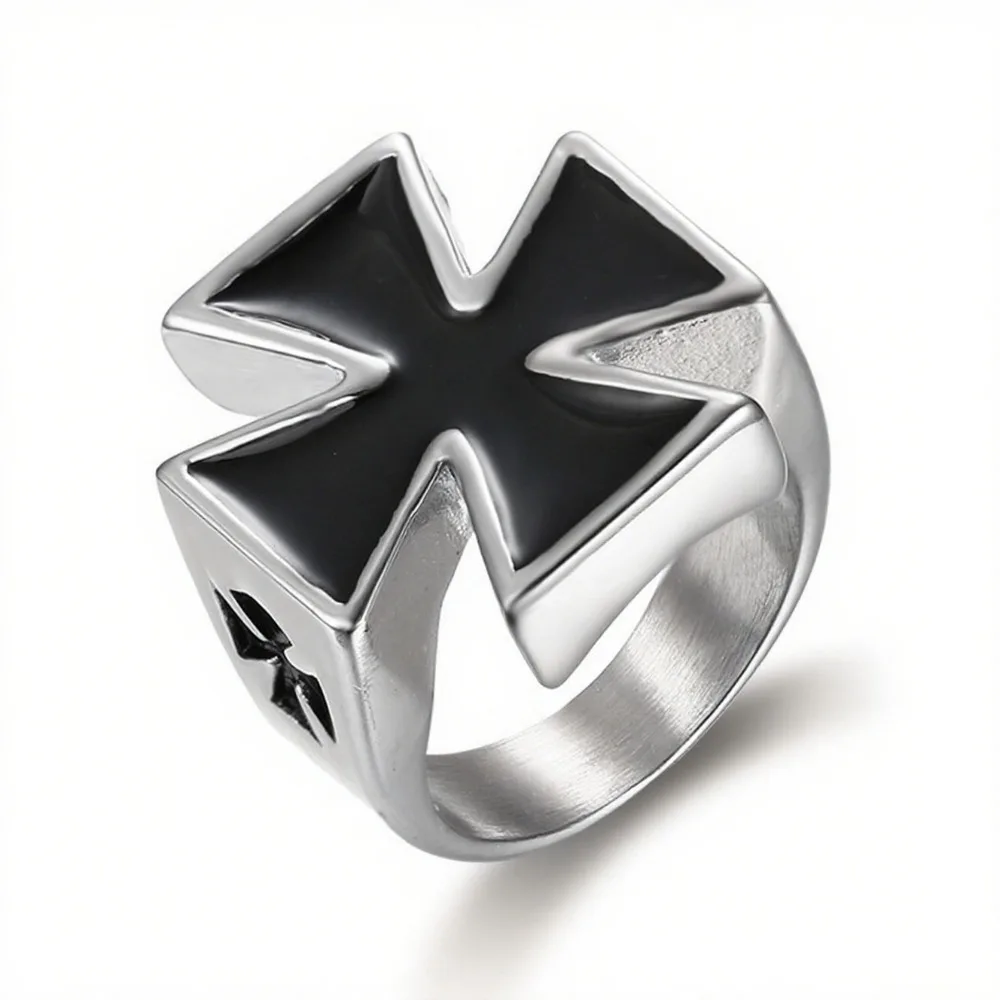 Retro Templar Cross Ring Fashionable Men's Stainless Steel Talisman Rings Party Jewelry