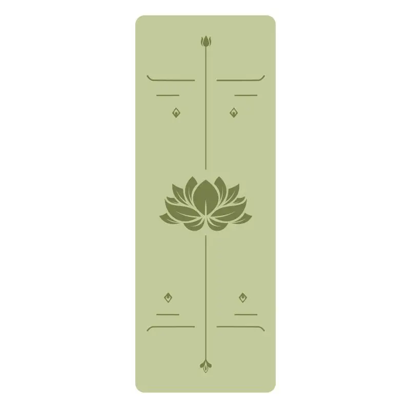 Sage Green Non-Slip Yoga Mat with Lotus Pattern Alignment Line for Adults Home Gym Workout Fitness Exercise