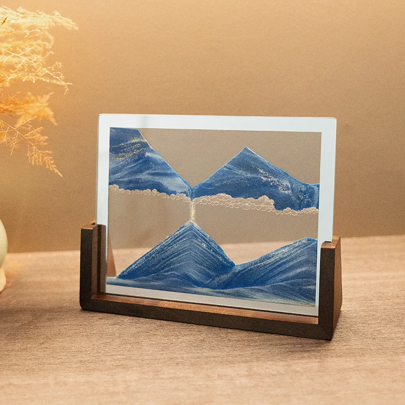 Walnut Wood Frame Sandscape Moving Sand Art Picture Quicksand 3D Hourglass Square Flowing Sand Painting Office Home Decor Gifts