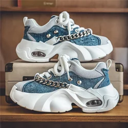 Fashion Blue Denim Casual Sneakers Heren Originele Designer Plateauschoenen Heren Hak Hiphop Chunky Sneakers Heren Sneakers