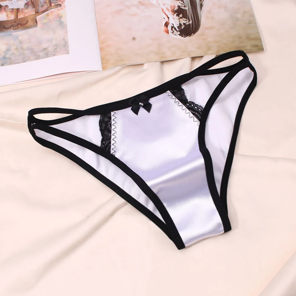 

Women Patchwork Ice Silk Panties Oil Shiny Cute G-String Smooth Thong Low Rise Lingerie Satin Underwear Comfortable Knickers