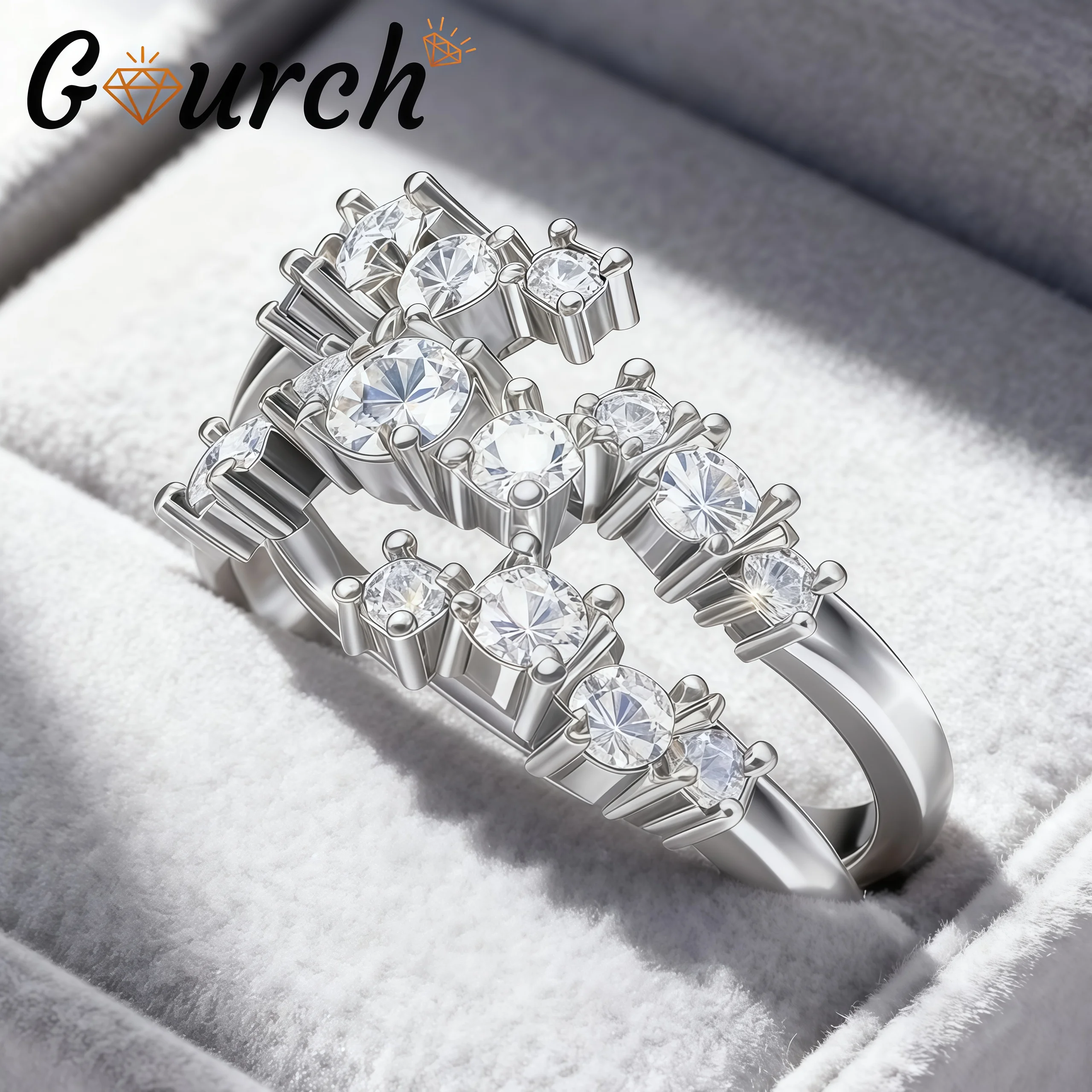 

Gourch Moissanite Open Adjustable Ring 925 Stering Silver for Women Stackable Set Minimalist Couple Band Birthday Wedding Gifts