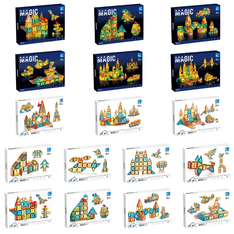 LED Magnetische Blöcke Track Gebäude Diamant Cut Magnetische Blatt Kinder Spielzeug Bau Schloss DIY Montage Beleuchtung Zubehör