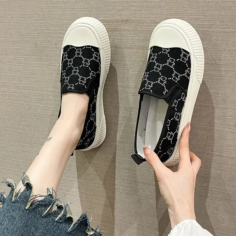 Ladies Shoes Canvas Round Toe Loafers Women Footwear With Premium Vulcanized For Luxury Y2k Fashion Daily Routine Spring A